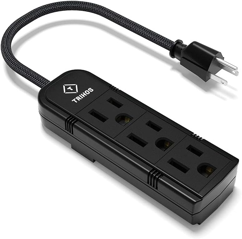 Power Strip Portable Flat Plug - UL Approved, 3 AC Outlets with Small Black 1Ft Heavy Duty Extension Cord, No Surge Protector for Office, Home Accessories, ETL Listed (1625W/13A)