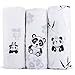 Organic Cotton Baby Muslin Swaddle Blankets, 47"x47" (3 Pack) Black & White Cute Panda Print Baby Receiving Blankets - Ultra-Soft, Absorbent & Breathable