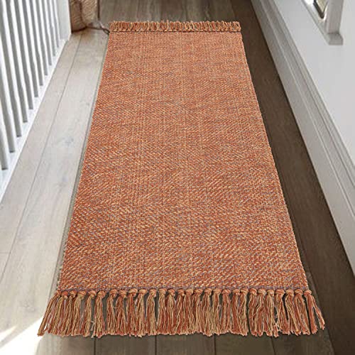 Collive Kitchen Runner Rug, 2' X 4.3' Hand-Woven Reversible Washable Rug, Terra Cotton Modern Farmhouse Bathroom Rug Hallway Carpet For Foyer Bedroom Entry Back Door Decor #TOP9