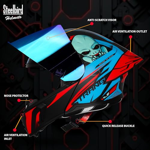 Image of Steelbird SBA-20 Strange ISI Certified Flip-Up Graphic Helmet for Men with Inner Silver Sunshield