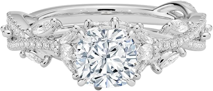 Cushion Cut Moissanite Engagement Ring, 1–5 Carat Colorless VVS1 Nature Inspired Ring, 925 Sterling Silver, 10K 14K 18K Solid Gold, Gift for Her