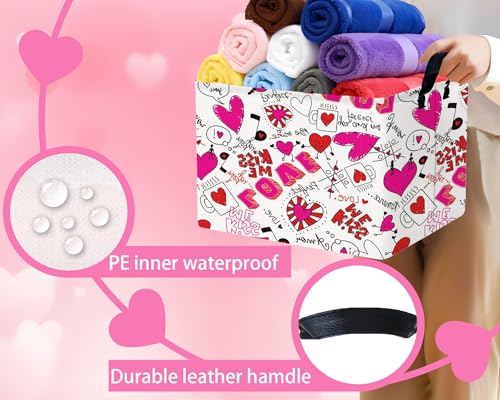 Image of Valentines Day Basket Large Foldable Heart Shaped Storage Box for Gifts Kids Empty Storage Bins Rectangular Toy Organizer Decor (Cartoon Love)