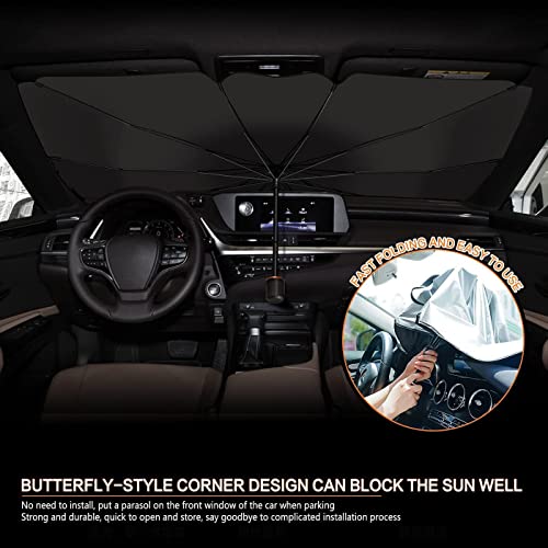 Car Windshield Sun Shade Umbrella, Car Front Windshield Sun Shade For Block Uv Rays & Thermal Insulation Protection, Foldable Windshield Sun Shade Umbrella For Most Vehicles, Suvs, Trucks, 57"X31" #TOP2