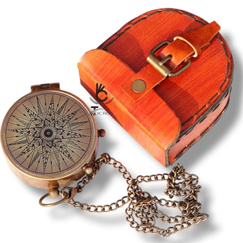 Brújula vintage de latón con cita grabada – “Para que siempre puedas encontrar tu camino de regreso a mí” – Brújula náutica antigua con estuche de cuero miniatura 3
