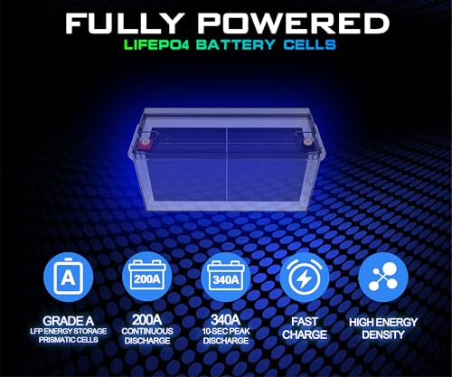 Image of 12 Volt 230Ah Lithium Golf Cart Battery, 12V LiFePO4 Battery, 200A BMS, 4000+ Cycles, 2.94 kWh Energy, 2.56kW Max Power Output, Perfect for Off-Grid, Home Storage, RV, Marine