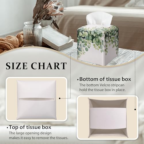 Green Foliage Watercolor Tissue Box Cover, Eucalyptus Leaves Print Tissue Box Cover Square-Waterproof Leather, Tabletop Decor for Living Room, Office, Aesthetic Home Decor, Gift for Women & Friend-A08 by GREOXG - Image 5