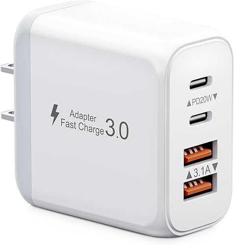 Kuewtya - Bloque de cargador USB C de 40 W, enchufe de pared USB C de 4 puertos, bloque de carga rápida, adaptador de alimentación PD+QC,