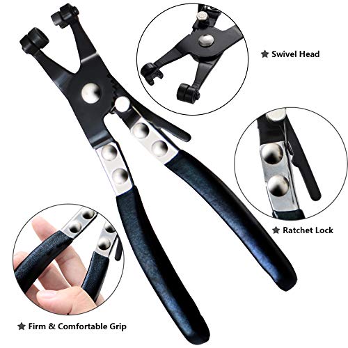 Hose Clamp Pliers Heavy Duty Auto Repairing Tool With Locking Device And Non-Slip Handle Removal And Installation Tool For Ring-Type And Flat-Band Hose Clamps-Black #TOP3