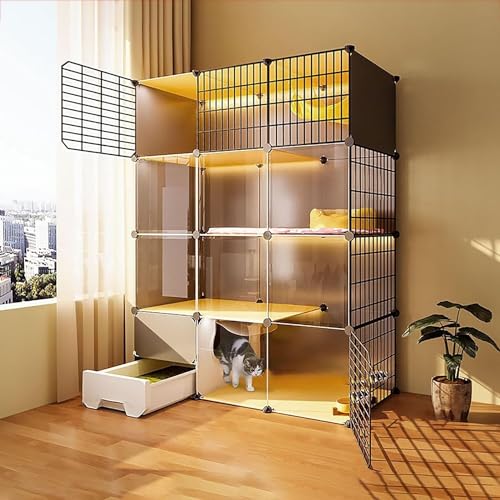Kanduo キャットハウス 猫ケージ 屋内用、トイレ付き猫囲い 子猫ケージ DIY ペットベビーサークル キャットハウス 取り外し可能な金属ワイヤー犬小屋 クレート(109x39x142cm)