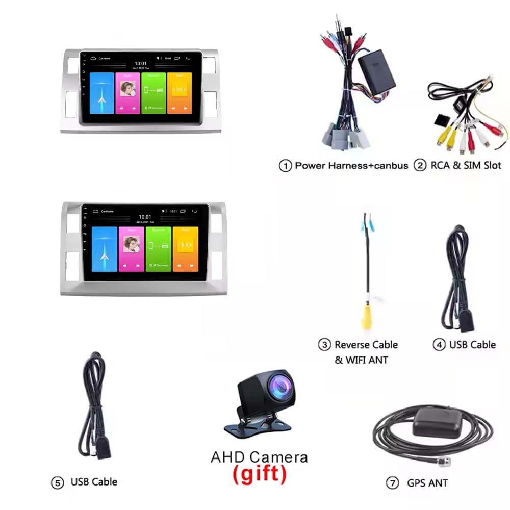 Radio Coche Navegación GPS 2 DIN para Toyota Previa XR50 3 III Estima 2006-2019 HD Pantalla Táctil+Llamadas Manos Libres Navegador GPS/Mandos, 4 Nuclear 4G+64G