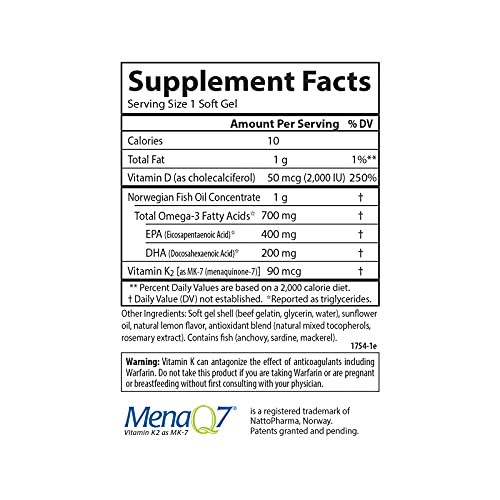 Carlson - Elite Omega-3 Plus D & K, 700 Mg Omega-3S + D3 & K2, Function, Bone Health & Immune Support, Lemon, 60+30 Softgel #TOP3