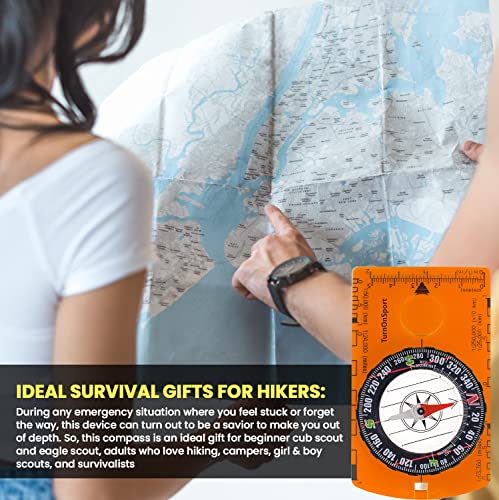 Orienteering Compass Hiking Backpacking Compass | Advanced Scout Compass Camping Navigation - Boy Scout Compass For Kids | Professional Field Compass For Map Reading - Best Turnonsport Survival Gifts #TOP6