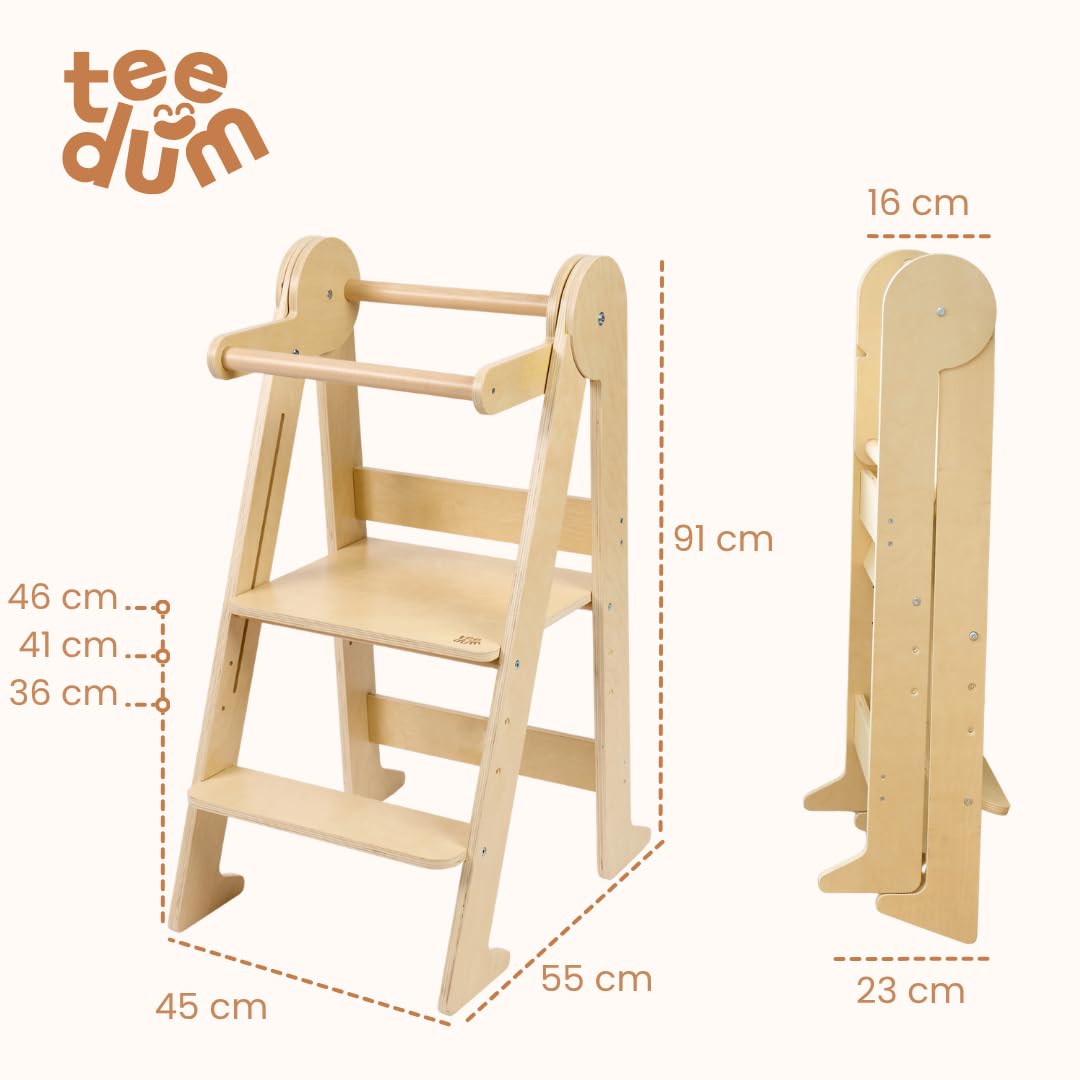 Tour d'Observation Montessori Pliable Bois de Bouleau 80kg 3 Hauteurs Réglables CE Sécurité Anti-Basculement Dès 18 Mois