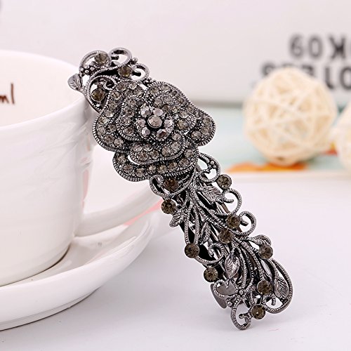 IPINK Gray Tone Metal French Clip Flower Design Hair Clip Barrette