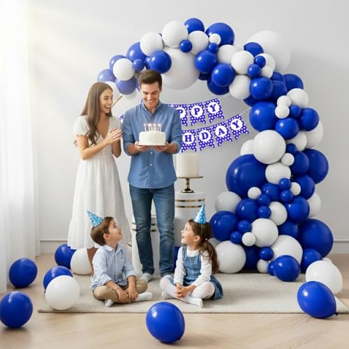 Image of Rozi Decoration Blue and White Balloon Decoration Kit with Happy Birthday Paper Banner, 32 Pieces Party Decor Set for Birthday Celebration, Home and Event Decoration