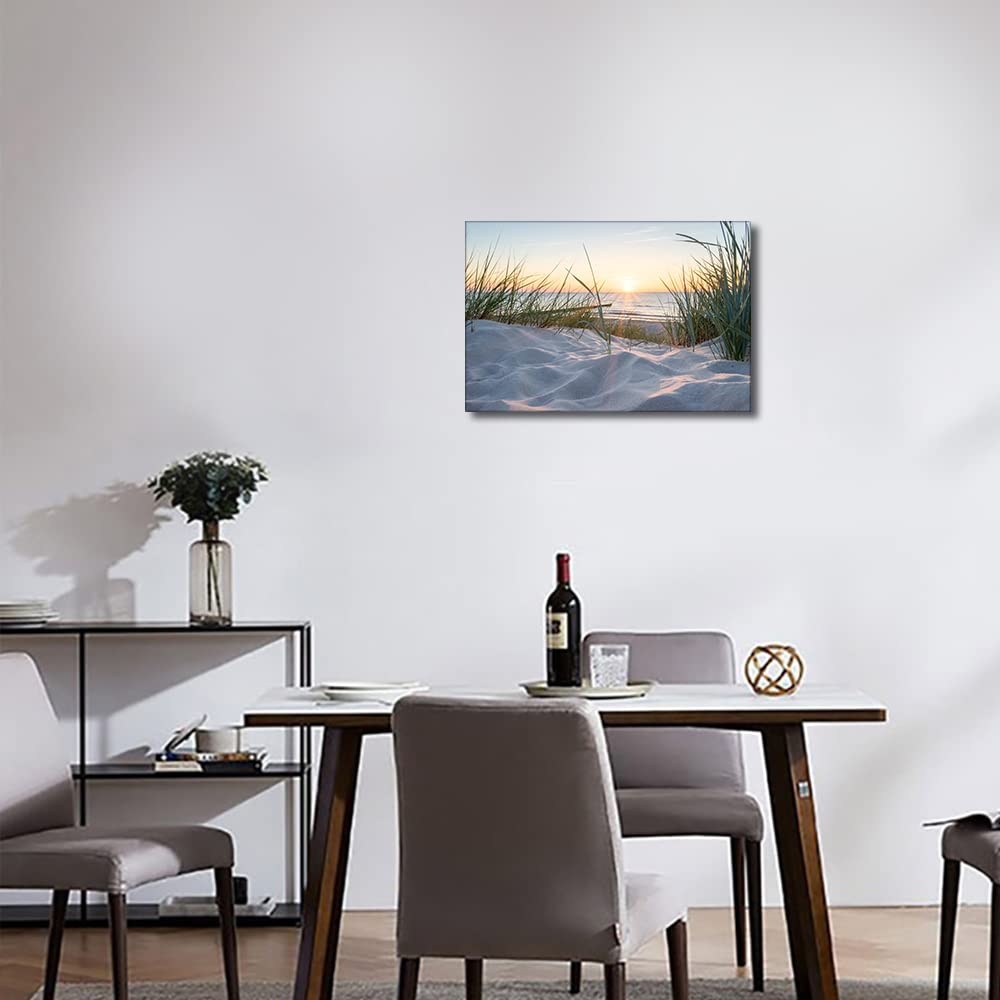 Sandy Beach Seascape Canvas Wall Art Sunset at the Baltic Sea Artwork with Weeds Ocean Nature Landscape for Bedroom Wall Decor for Living Room Hang Pictures Wall Artwork 8x12in - Image 2