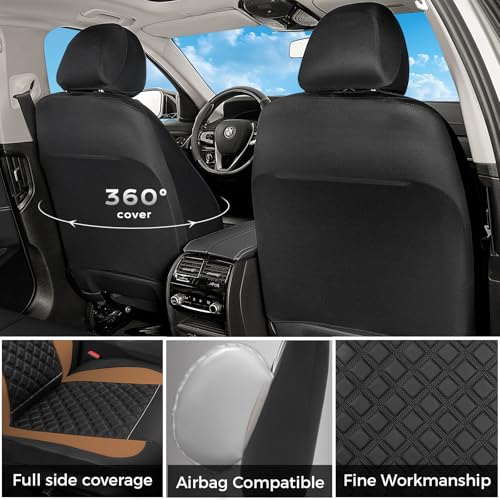 Image of FLORICH Seat Covers, Front Seat Covers 2 PCs, Automotive Seat Cover for Cars, Luxury Leather Universal Seat Cover Accessories Fit for Most Cars SUV Truck Sedans(Brown)