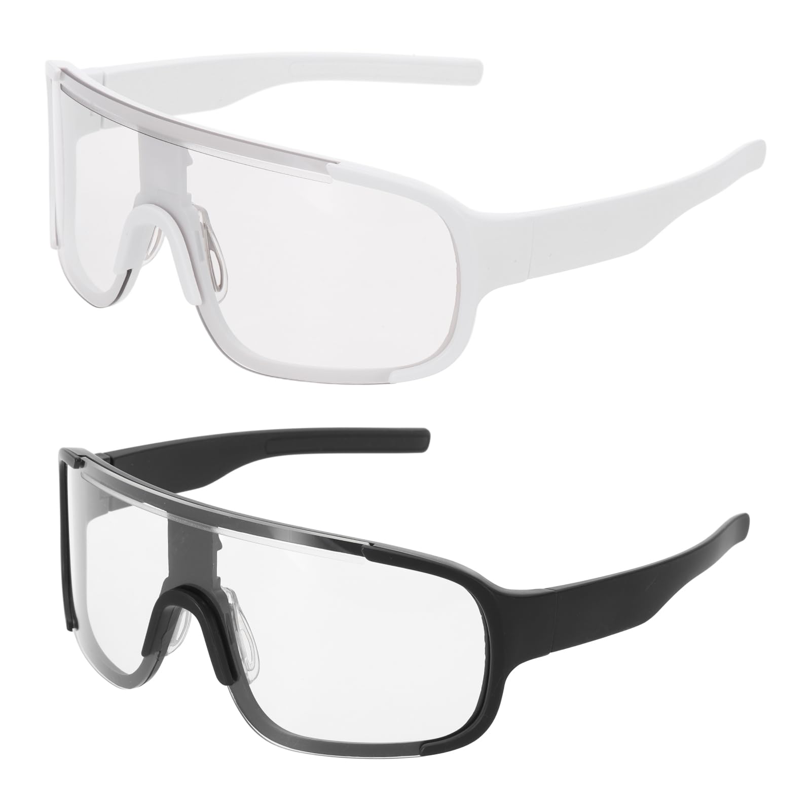 sourcing map 2pcs Sport Sunglasses Cycling Polarized Sun Glasses for Men Mountain Bike Driving Fishing Running, White & Black Frame Clear/Gray & Clear