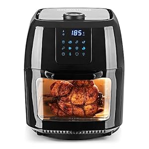 GOURMETmaxx Digitale XXL heteluchtfriteuse 9 liter | frituren zonder vet, friteuse, oven en draaigrill in één | incl. draaispies voor kip en sjasliekspiesen [1800 Watt/zwart]