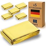 Rettungsdecke x5 - Extra Groß - 210x160 cm - Wasserfest - Mylar Überleben Folie Decke Erwärmung Für Camping, Wandern, Erste Hilfe - Gold & Grau