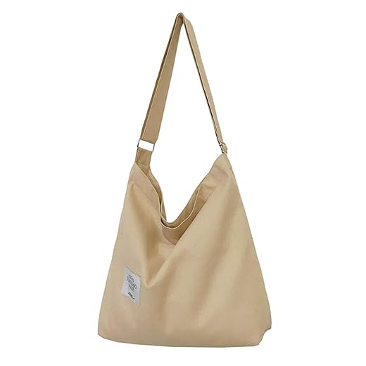 Covelin Women's Retro Large Size Canvas Shoulder Bag Hobo Crossbody Handbag Casual Tote Light Khaki