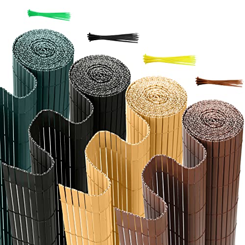 SWANEW Canisse en PVC Brise Vue, Intimité Paravent de Jardin, Piscines, Balcon e Terrasse, Décorative Palissade en PVC Résistant aux UV, Coupe-Vent, Résistant aux intempéries, Bambou (180 x 400 cm)