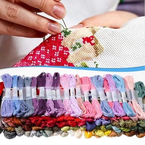 Image of 447 Skeins Embroidery Floss 30 Skeins White & Black Cross Stitch Threads Rainbow Color Embroidery Thread with 20 Pieces Floss Bobbins
