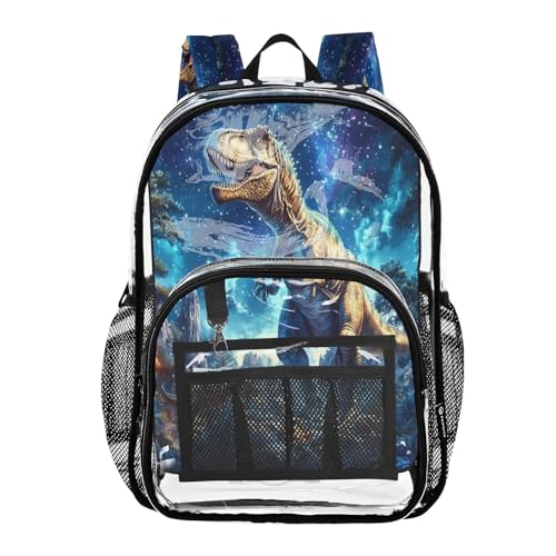 PVC Outspace Dinosaur T-rex Boys Girls School See Through Bag Clear Transparent Waterproof Backpack