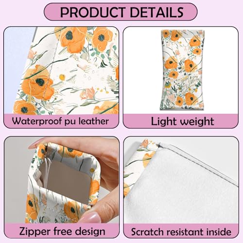 Image of 2 PCS Glasses Case Eyeglass Sunglasses Pouch Squeeze Portable Bag Soft Leather with Cleaning Cloth Women Men Girls