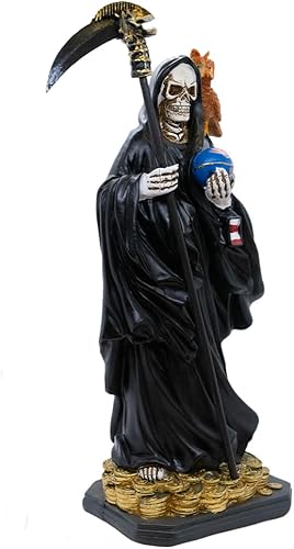 Miniatura 3 de VILLAGE GIFT IMPORTERS Estatua de Santa Muerte de 12 pulgadas | Nuestra Señora de una Santa Muerte | Bata negra | Estatua de esqueleto que sostiene