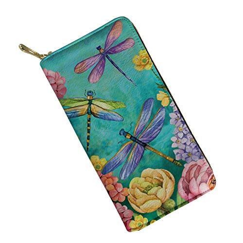 Fancosan Luxury Wallet Zipper Purse Hawaiian Style Dragonfly Lotus Floral Painting Art Design Long Money Bag Organizers Coin Pouch #TOP13