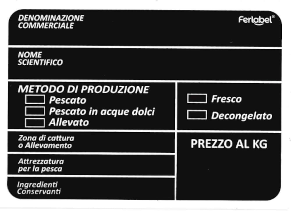 FERLABEL KIT 50 PEZZI LAVAGNETTA CANCELLABILE PESCHERIA + 50 SPILLONE DOPPIA PUNTA IN PLASTICA + 1 PENNARELLO AD ACQUA