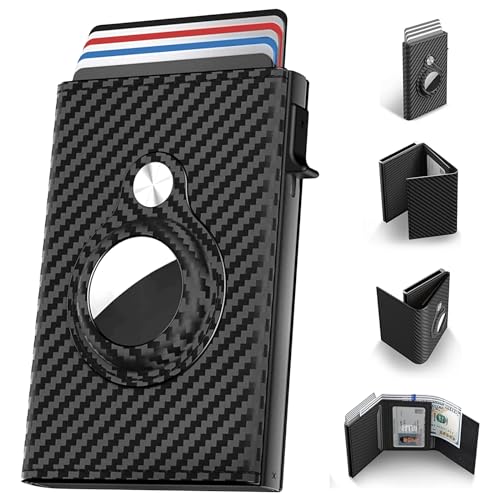 Drexoxo Mens Smart Wallet Card Holder for Air Tag, Minimalist Wallet with RFID Blocking, Slim Pop up Card Case Wallet?Air Tag Wallet with ID Window & Cash Slot (Only Pop Up)