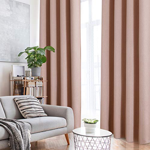 Homeideas 100% Blackout Curtains 84 Inches Long 2 Panels Faux Linen Curtains Blush Pink Room Darkening Curtains Thermal Insulated Grommet Window Curtains/Drapes With Liner For Nursery/Kids Room #TOP5