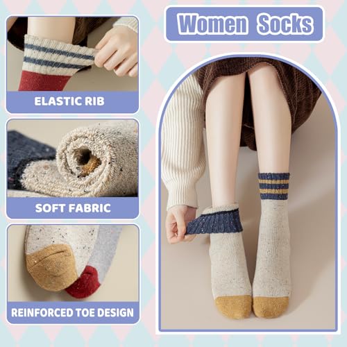 Image of ICEIVY Socks Women, Soft Knit Wool Winter Thick Warm Cabin Fuzzy Crew Women Socks 5 Pack