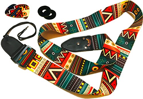 Guitar Strap Vintage Aztec Colors Strap Includes 2 Strap Locks & 2 Unique Picks. Adjustable Guitar Strap For Bass, Electric & Acoustic Guitars, Best Gift For Guitar Players #TOP27