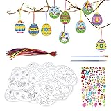 HAMOOM 48TLG Osteranhänger zum Bemalen Papier Ostern Basteln DIY Eier Ostern Bastelset Kinder Eiförmige Anhänger Oster Deko für Mädchen Jungen DIY Osterdeko Frühling Dekoration（8.5cm*10.3cm）