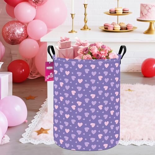 Image of Purple heart Fabric Storage Bin Nursery Organizer Basket | Organizer Bin Dirty Clothes Collapsible Waterproof for College Dorms, Boys and Girls Bedroom,Bathroom