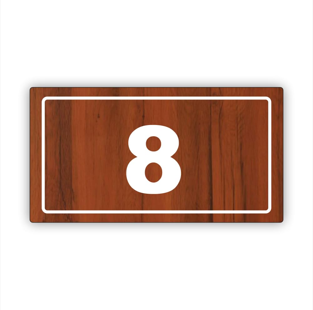 Number Plate 8 Laser Cut Acrylic Fixed with Wood Texture Pattern Water proofing PVC Sticker | Easy Installation Type Double Sided Tape Fixed on Backside | Wall Stickers-image-14