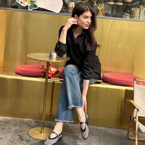 vimitty Ballet Flats Breathable Mesh with Elegant Buckle Strap Comfy Casual Office Patent Trimmed Ballerina Shoes for Women4