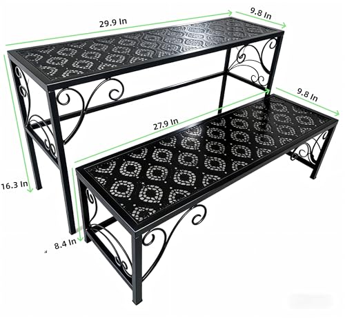 SBDSBD 2 Tier Metal Plant Stand, Ladder Flower Pot Holder Plant Stands, Stackable Heavy Duty Tall Plant Shelf Flower Pot Holder for Patio Garden Corner Balcony Living Room (2 Tier H16.3 In-Black) by SBDSBD - Used condition - Image 3