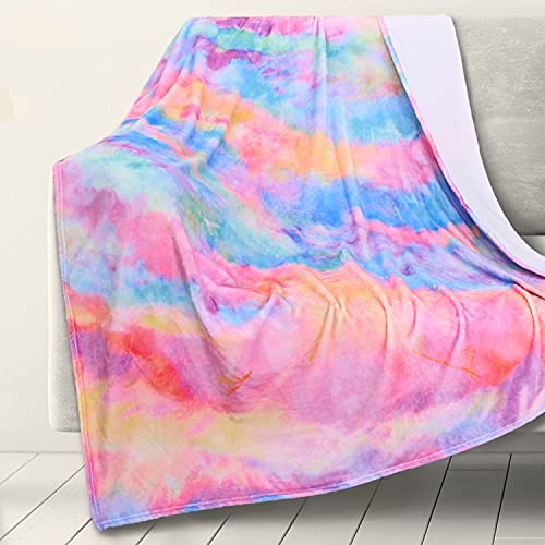 Rosielily 400 Gsm Tie Dye Blanket And Throws, Pink Soft Rainbow Blanket, Flannel Fleece Lightweight Soft Cozy Plush Tie Dye Gifts Rainbow Print Blankets For Kids Teen Girls Women All Seasons 50X60 #TOP17