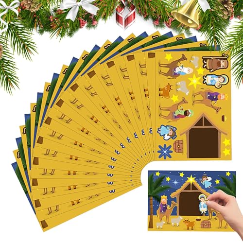Dreuhuing Pegatinas Navideñas Para Manualidades | Adhesivos Bonitos Del Nacimiento De Jesús | 12 Unidades Manualidades Para Niños Proyectos Artísticos Tarjetas Decoración Hogar Juegos