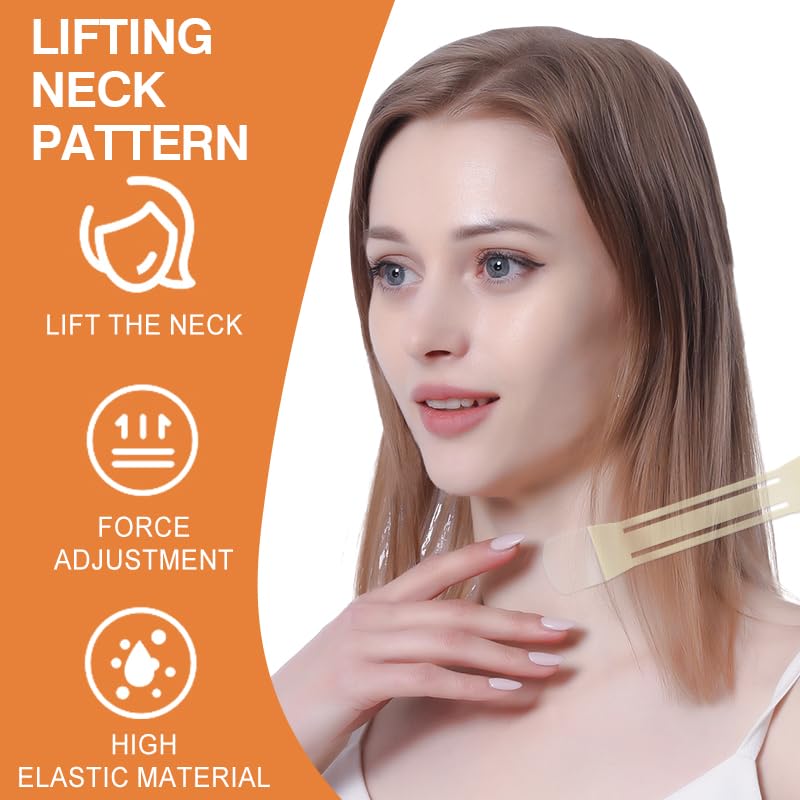 Neck Lift Tape - 20 Pcs Invisible Adhesive Patches with 4 Support Bands, Instant Neck Firming for Sagging Skin & Double Chin, Medical Grade Wrinkle Reduction Tape，Home Use Anti-Aging Skin Care