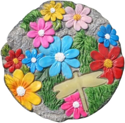 BQQB パティオの飛び石、屋外の滑り止めの飛び石、庭のローマの飛び石キット、庭の芝生の装飾、模造床タイルの丸い飛び石、庭の改修、ステップガーデニング、屋外の歩道/小道に適した、装飾的な庭の石のタイル (3)