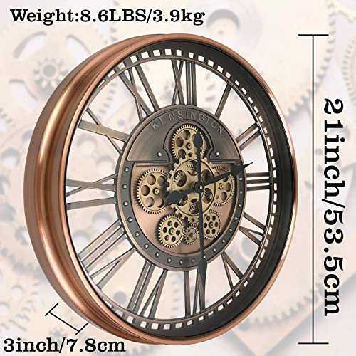 Dorboker Real Moving Gears Wall Clock Large Modern Metal Clocks For Living Room Decor, Industrial Steampunk Unique Vintage Rustic Decorative Clock For Home Farmhouse Office, 21 Inch,Red Copper Roman #TOP6