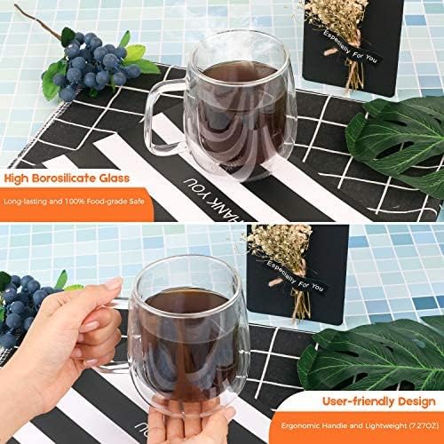 Growom Glass Coffee Mug, Double Walled Espresso Cup, Double Wall Insulated Coffee Cup with Handle, Clear Borosilicate Glass Mug for Latte, Cappuccino, Tea, Beverages, Christmas & Halloween gifts