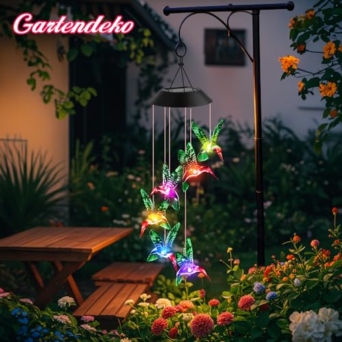 Winzwon Kolibri Solarlampen für Außen Garten Balkon Deko Wetterfest, Solar Windspiele für Draußen Hängend, Terassendeko Solarleuchten Oster Geschenke für Frauen Mama Oma