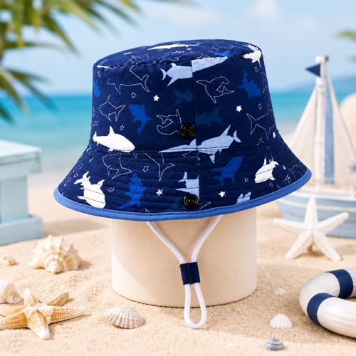 Image of VRITRAZ Unisex Kids Printed Bucket Hat | UV Protection Sun Hat with Adjustable Chin Strap & Summer Beach Travel Outdoor Cap for Toddlers & Children (4-12 Years)