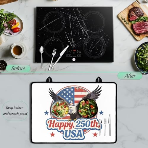 Image of Poceacles 4th of July Stove Cover for Glass Top Stovestop, Induction Electric Stove Cover Protector Oil Resistant Heat Resistant Washer Dryer Top Mat, 29 inch x 21 inch, American Flag Eagle USA 250th Print